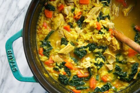 Turmeric Ginger Chicken + Rice Soup | Natalie Cooks