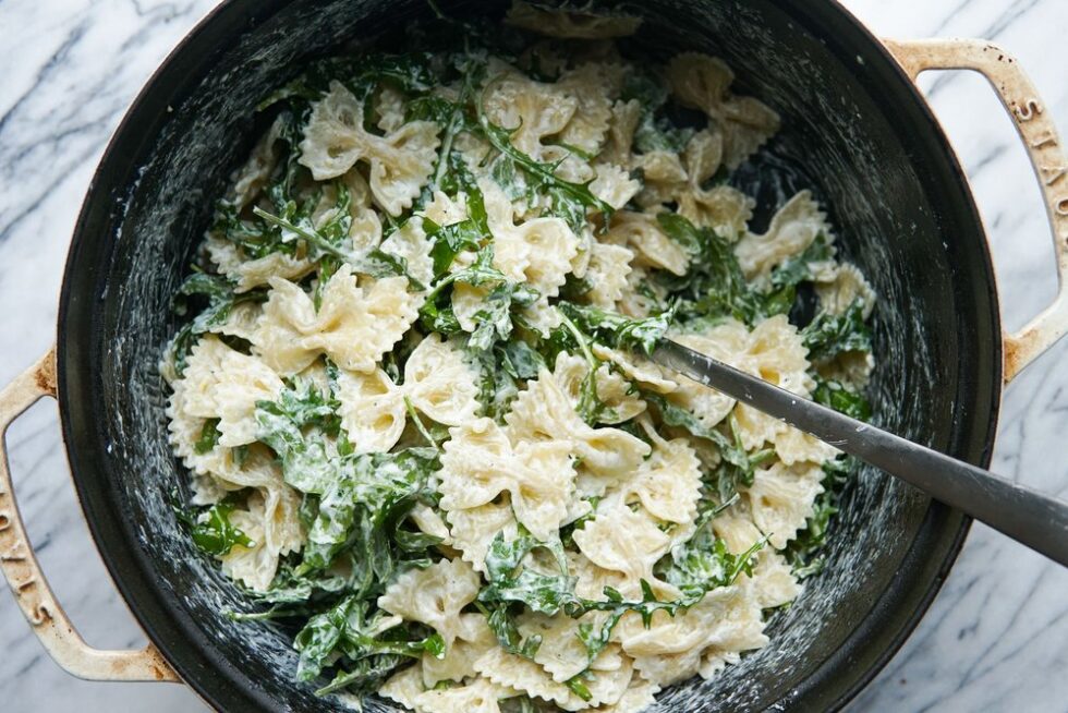 Goat Cheese Arugula Pasta With Fried Capers Natalie Cooks