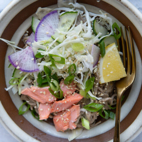 One Pot Sesame Soba Noodles with Salmon | Natalie Cooks